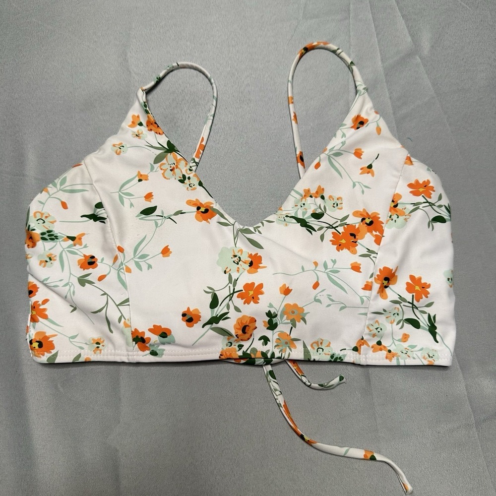 White Orange Bralette Style Bikini Top S M Floral Strappy Dainty Feminine Cute